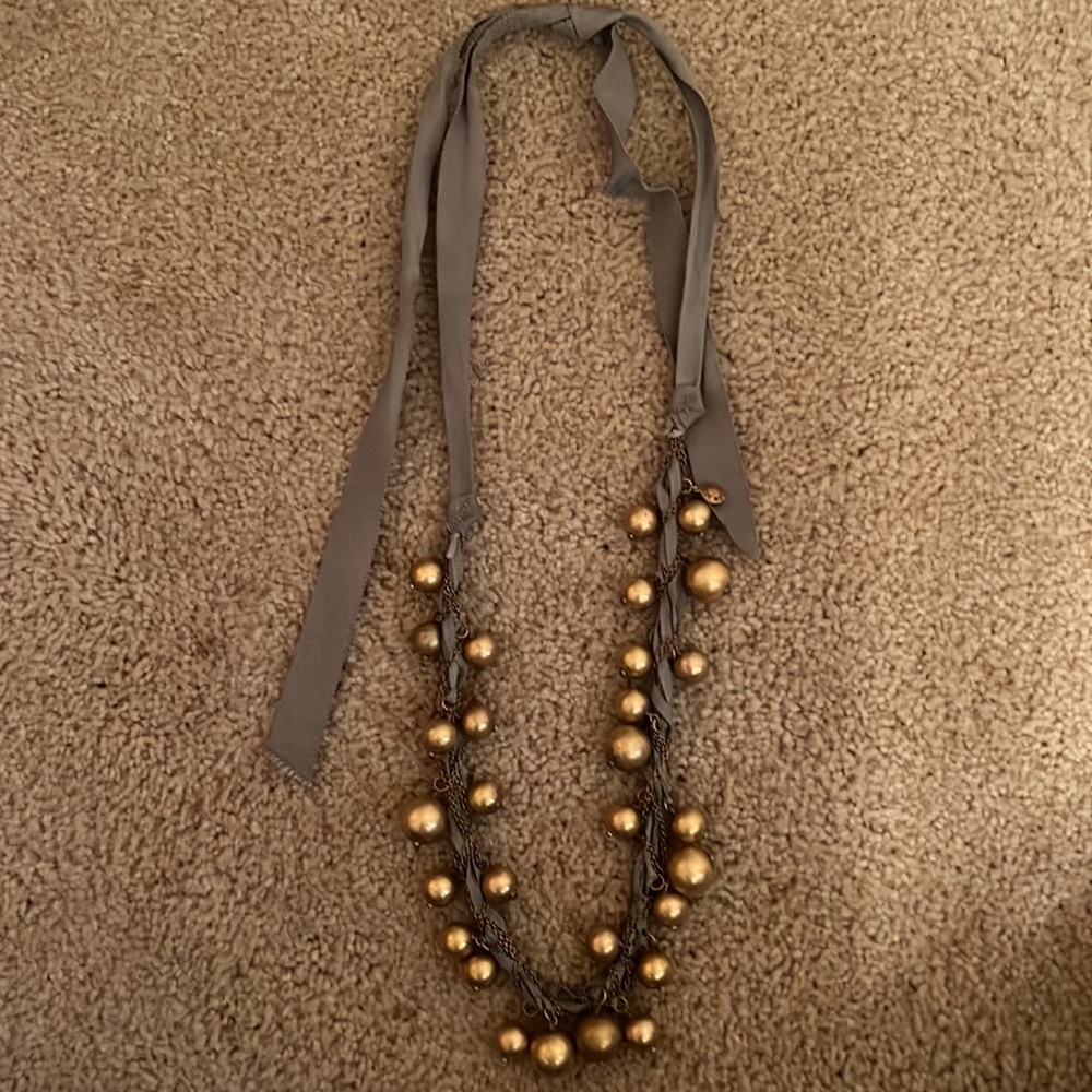 J crew ribbon necklace, gray and gold